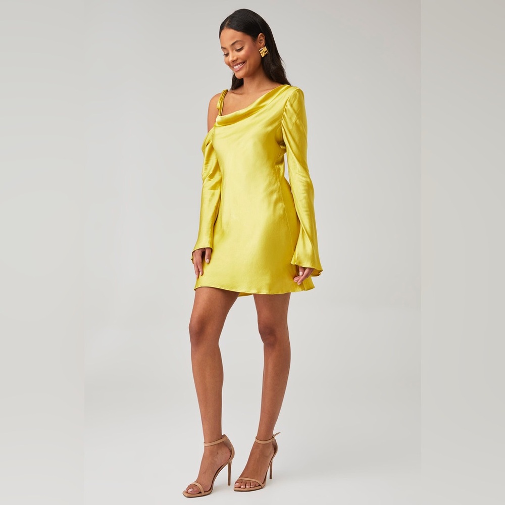 Shona‎ Joy Sofia Asymmetrical Long Sleeve Mini Dress – Lime size US 0 - Picture 2 of 8